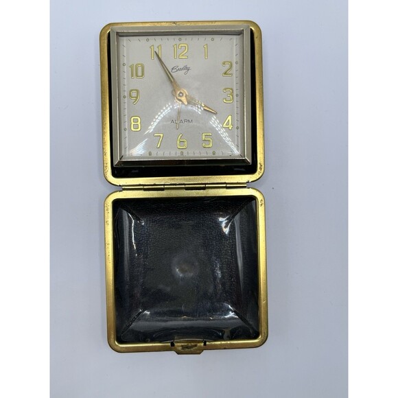 Bradley  Folding Travel Alarm Clock in Case Vintage Wind up Mechanical Works - Picture 3 of 9